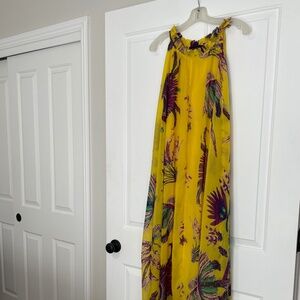 Sevents Boho Maxi Dress – Yellow Peacock Print, Size M